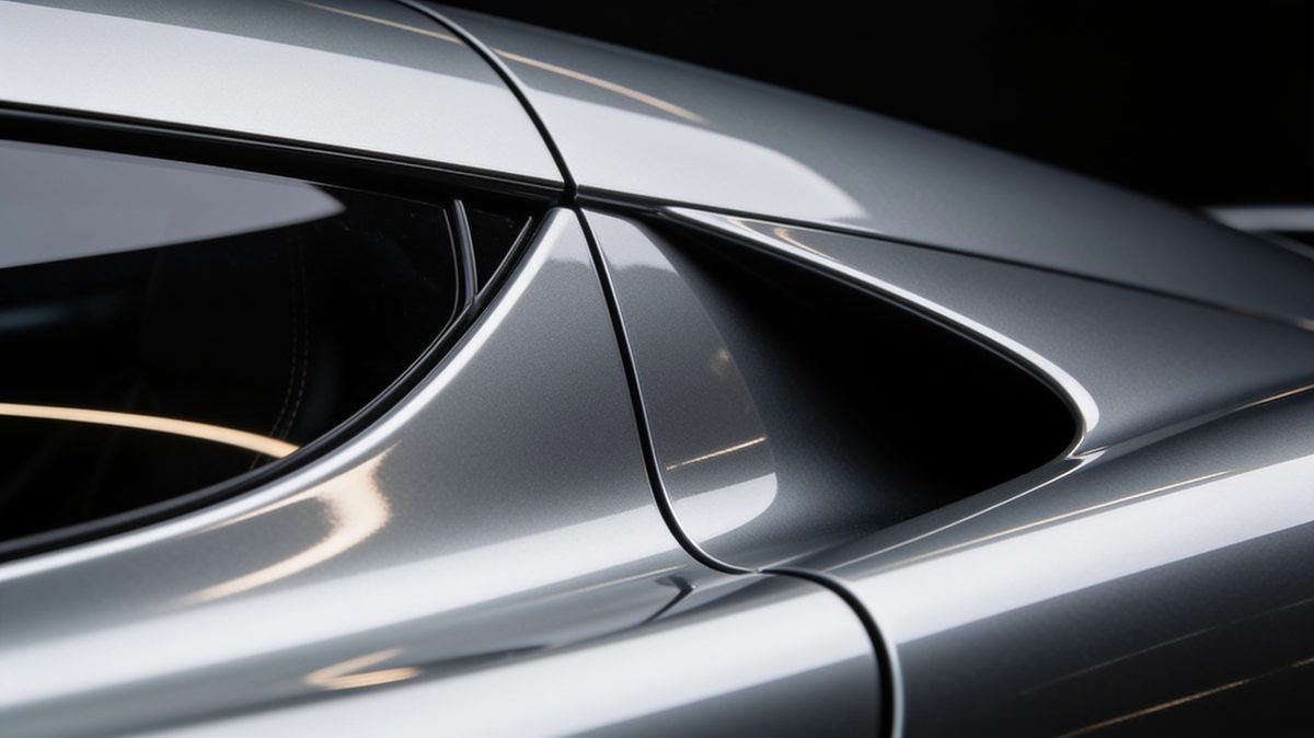 Glossy body panel detail under studio lighting